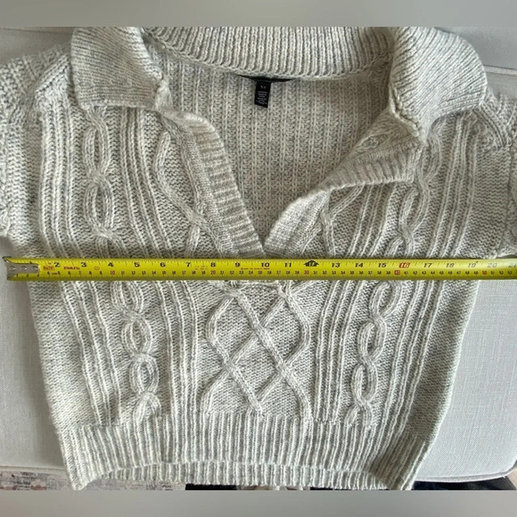 WHITE House Black Market Oversized Polo Sweater with Fringe Size XS - Picture 12 of 16